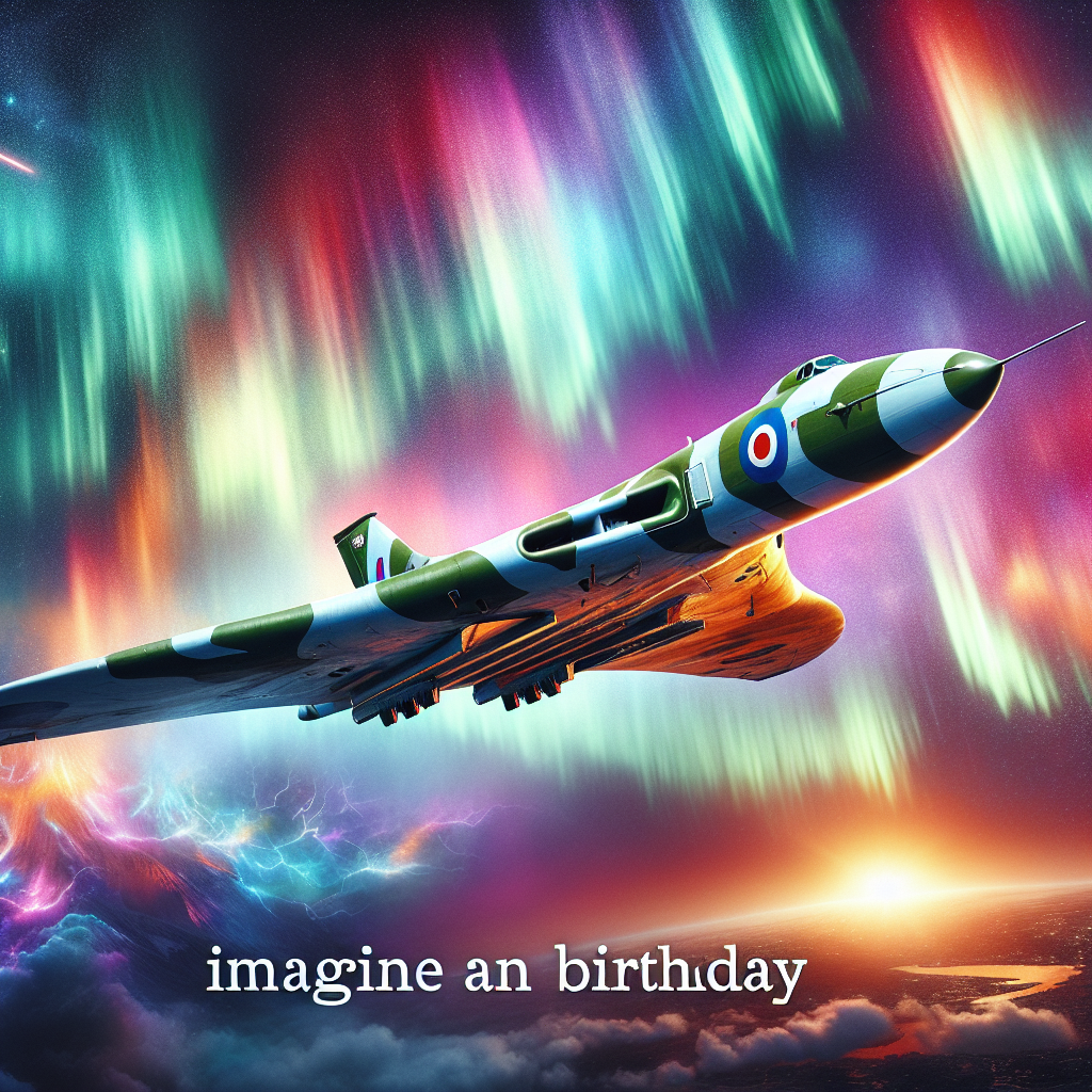 Northern lights, Avro Vulcan, and Sunrise Birthday Card