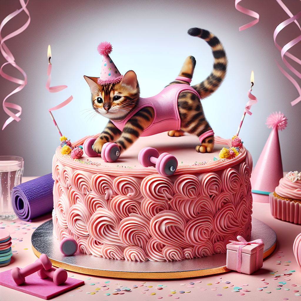 Bengal cat, Pink, and Gym Birthday Card