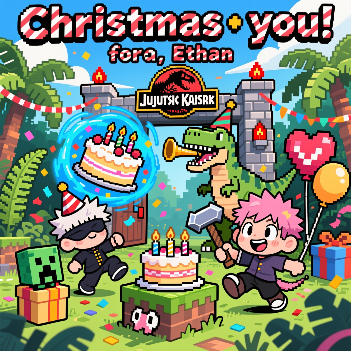 Jujutsu kaisen, Jurassic Park, Minecraft , and Birthday Card