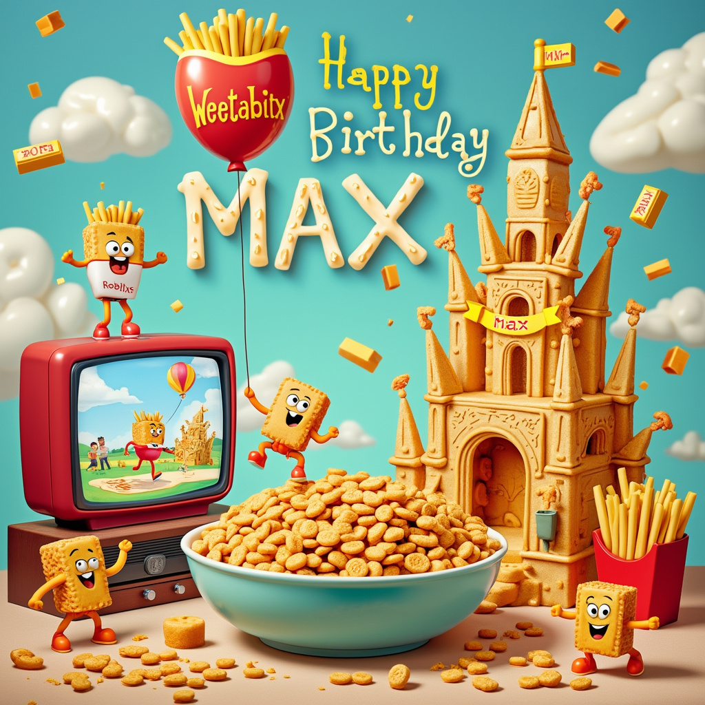Weetabix, Roblox, and French fries Birthday Card