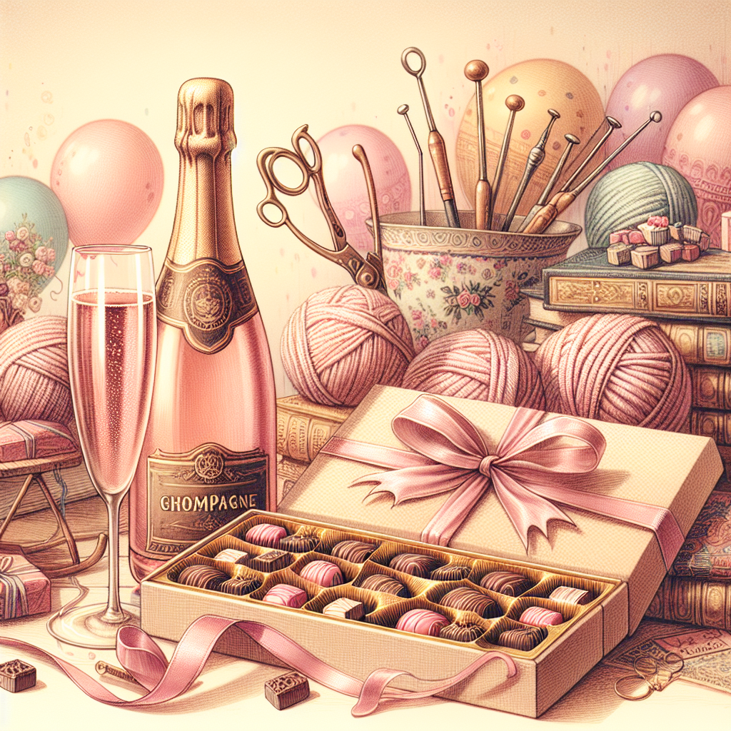 Pink champagne chocolates knitting books Birthday Card