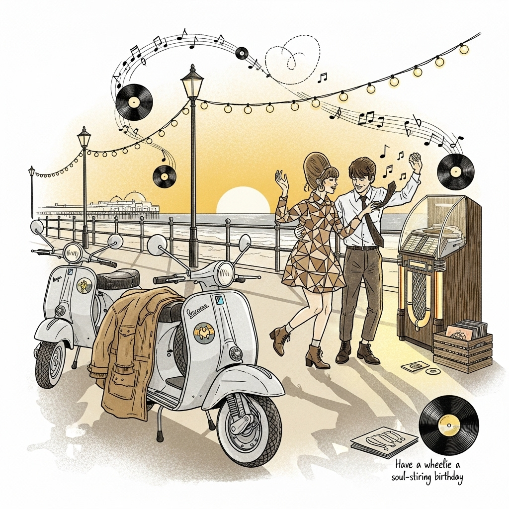 Scooters, Mod, Soul music, 1960s, and Birthday Card