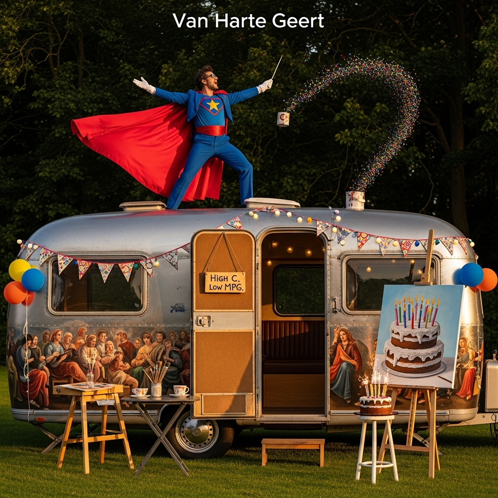 Super Hero, Opera singer, Caravan, Painting , and Birthday Card