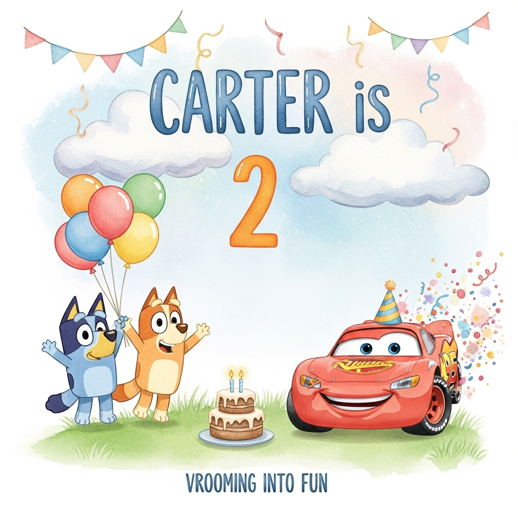 Bluey, Cars , Lightening mcqueen, and Birthday Card