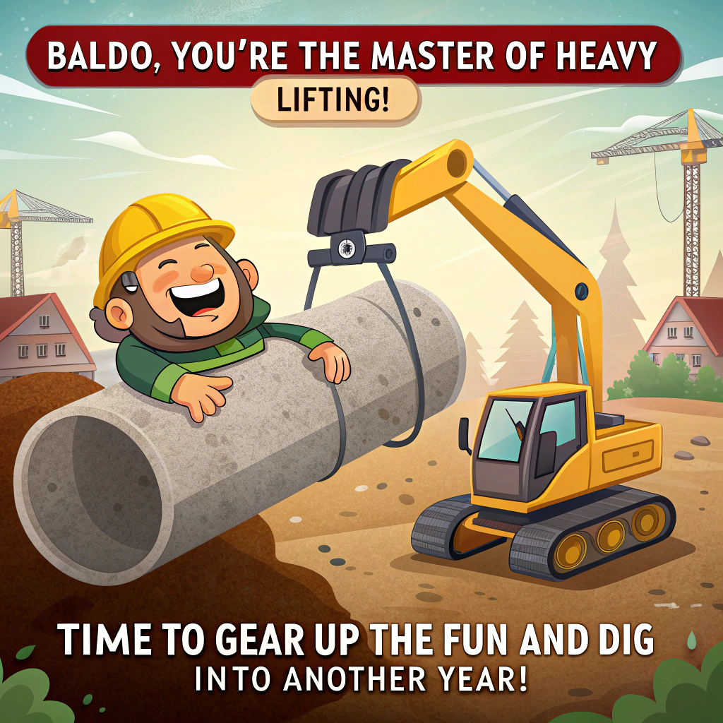 Excavator, concrete pipe, laborer , and Birthday Card