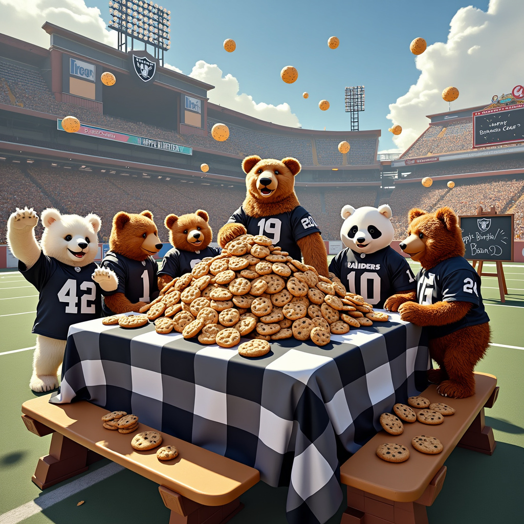 Bears, Cookies, NFL, and Las Vegas raiders Birthday Card