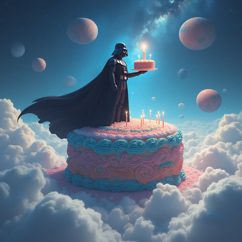 Darth vader holding a cake, and Birthday Card