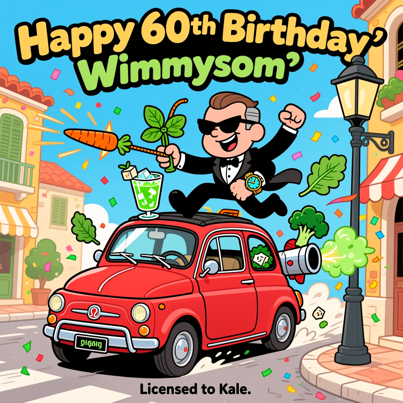 Fiat 500, James Bond, Omega Watches, Vegan, and Birthday Card