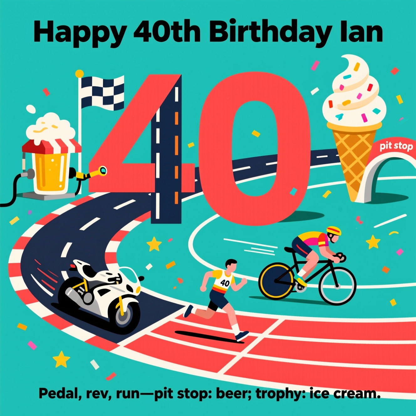 Cycling motorsport running beer ice cream , and Birthday Card