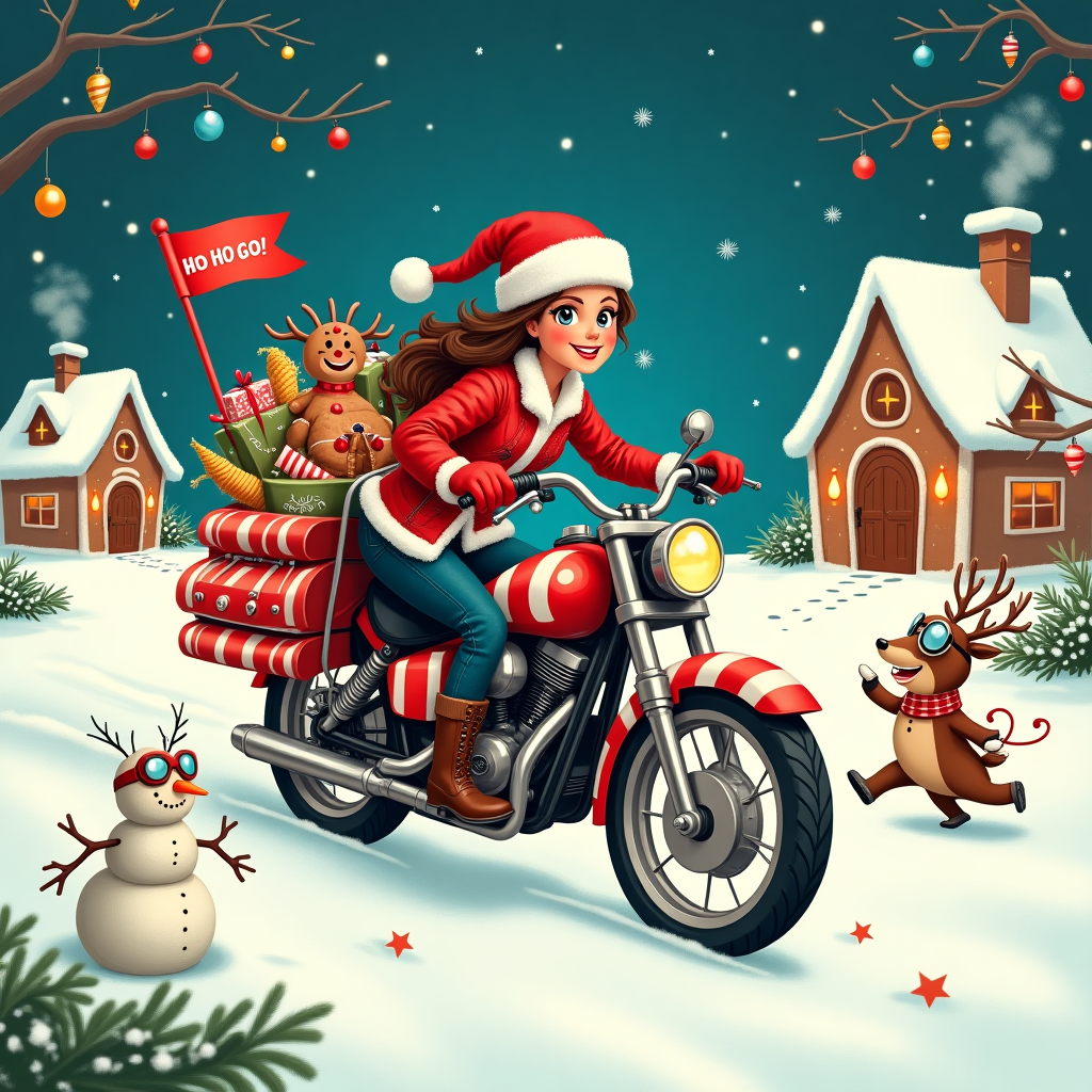 Christmas biker girl, and Christmas Card