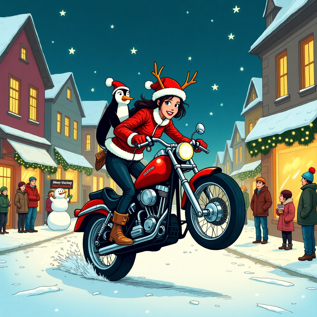 Christmas biker girl, and Christmas Card