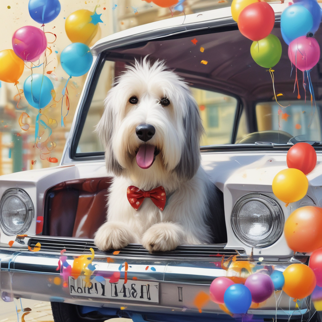 Bearded collie, white astin martin Birthday Card