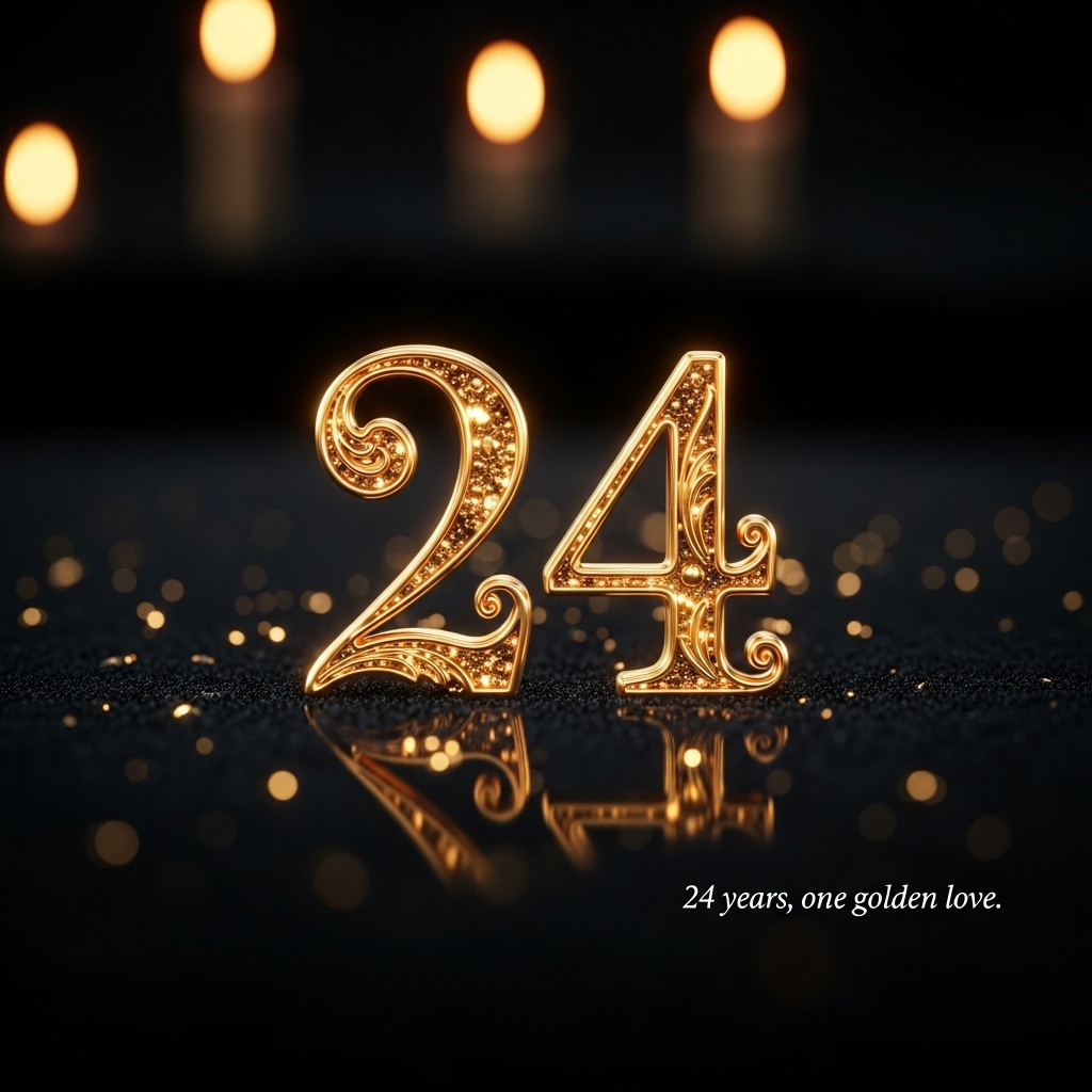 Intricate gold 24 on a black background, and Anniversary Card