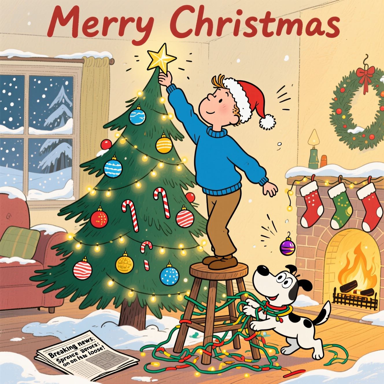 Tintin, Christmas tree, and Christmas Card