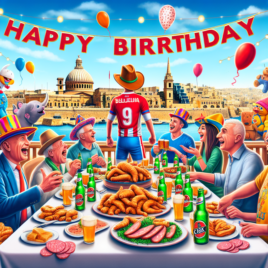 Malta, Maltese food, Cisk lager, West ham, Salami, Dumbo, Cowboy hat, and Happy birthday Birthday Card