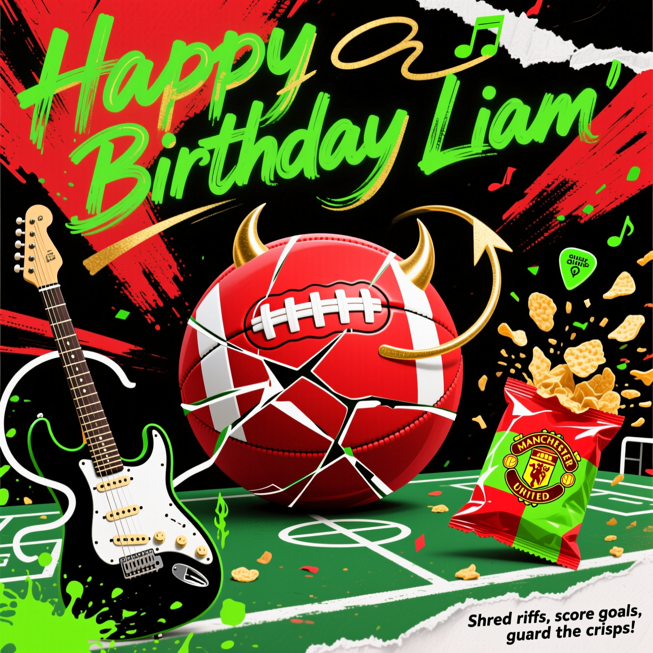 Guitars, Green Day, Football, Manchester United, Crisps, and Birthday Card