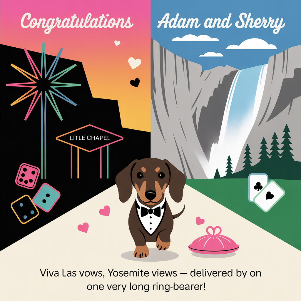 Las Vegas, Yosemite, daschund, and Wedding Card