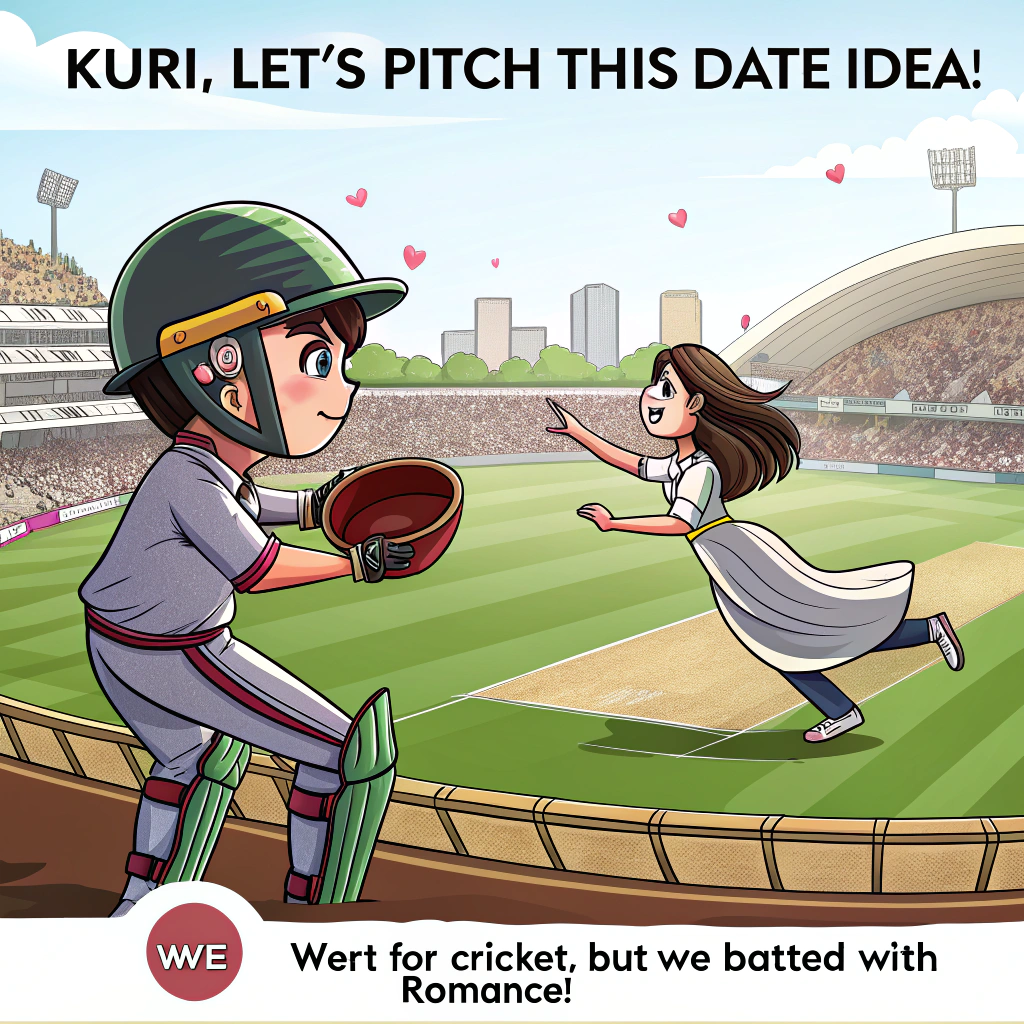 A boy and a girl going on a date , and Cricket stadium Sympathy Card