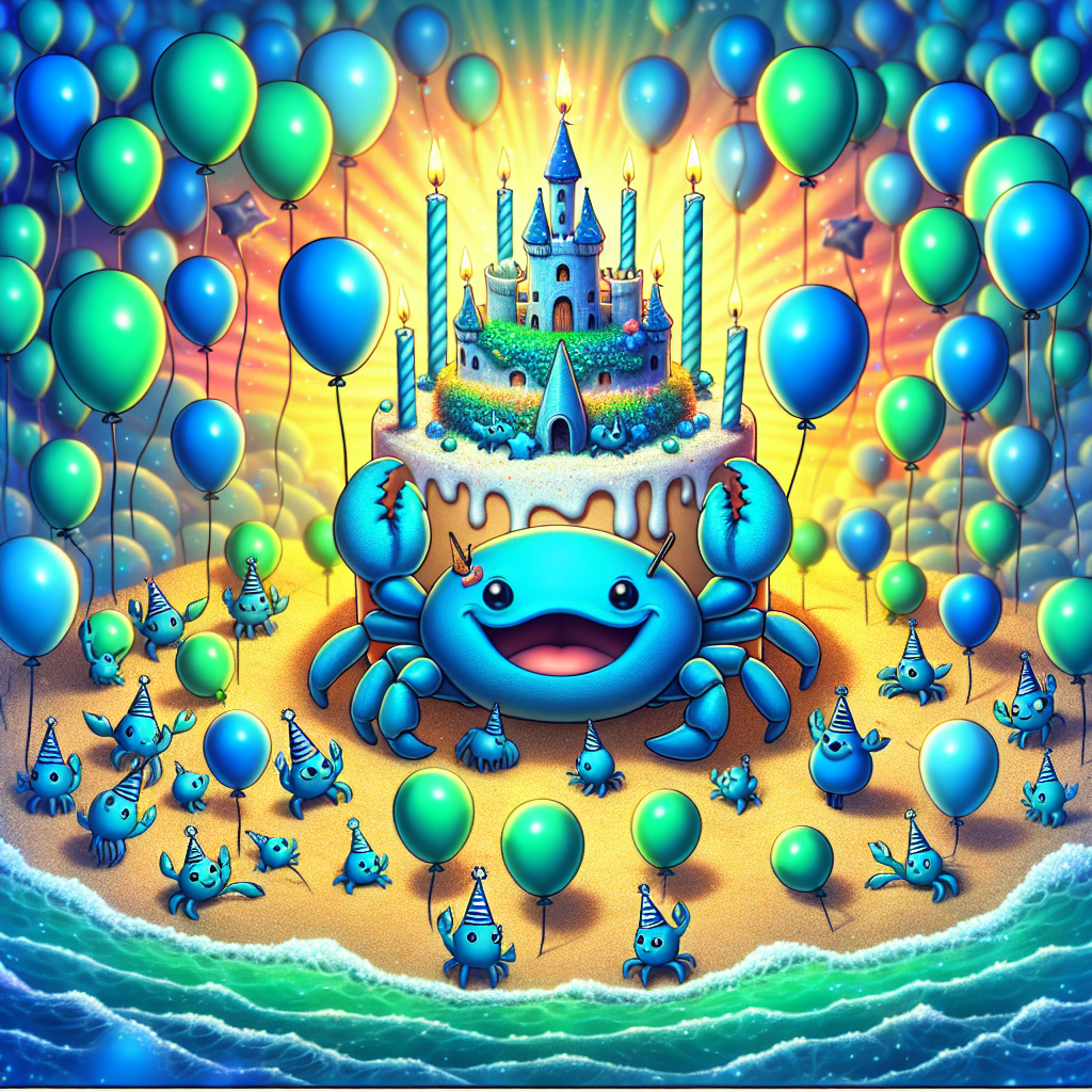 Visualize a delightful, birthday-themed illustration. Imagine a charming blue crab in the center, wearing a broad smile as if celebrating. The crab is surrounded by a sea of balloons in an array of blues and greens, thus creating an ambiance reminiscent of the ocean. Alongside the crab, there's a cake fashioned like a sandcastle, its turrets topped with lit candles. The backdrop is a vibrant, radiant sunset, injecting warmth into the otherwise cool scene. Numerous tiny sea creatures, each donning a party hat, gather around to join in the joyous celebration.
Generated with these themes: A blue crab having a birthday party.
Made with ❤️ by AI.
