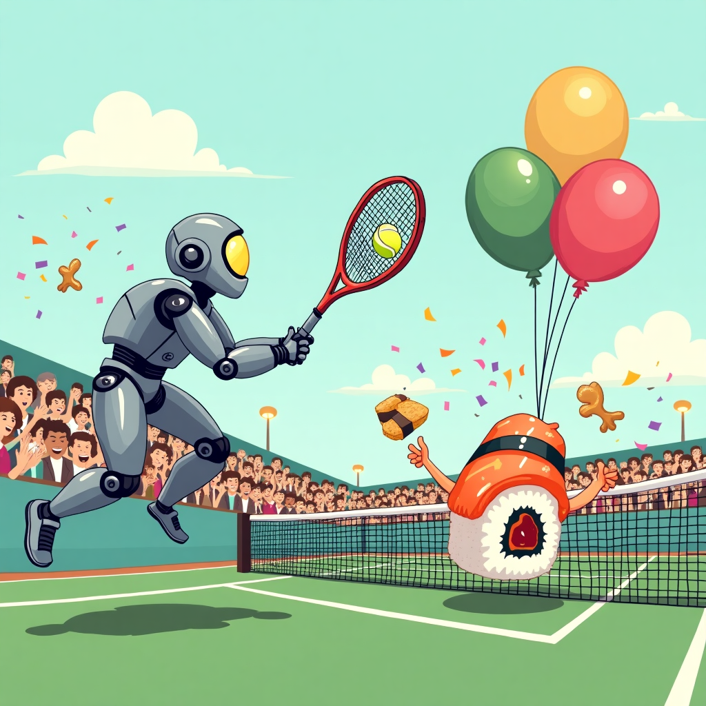Tennis Robot Sushi Birthday Card