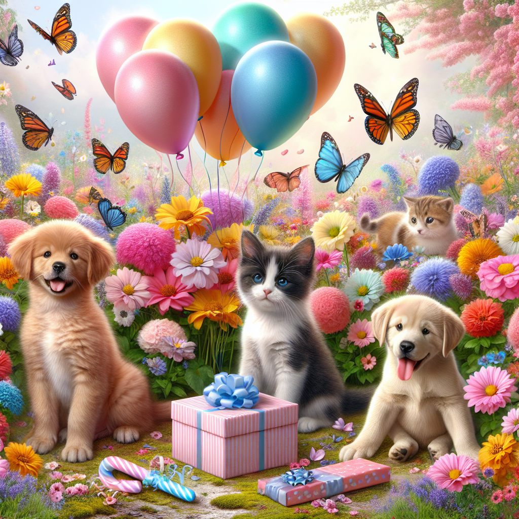 Cats dogs flowers Birthday Card