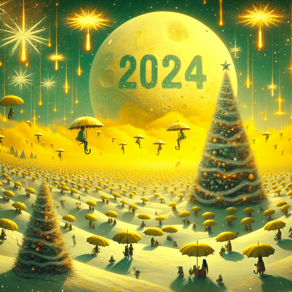 Number 2024, yellow Christmas Card