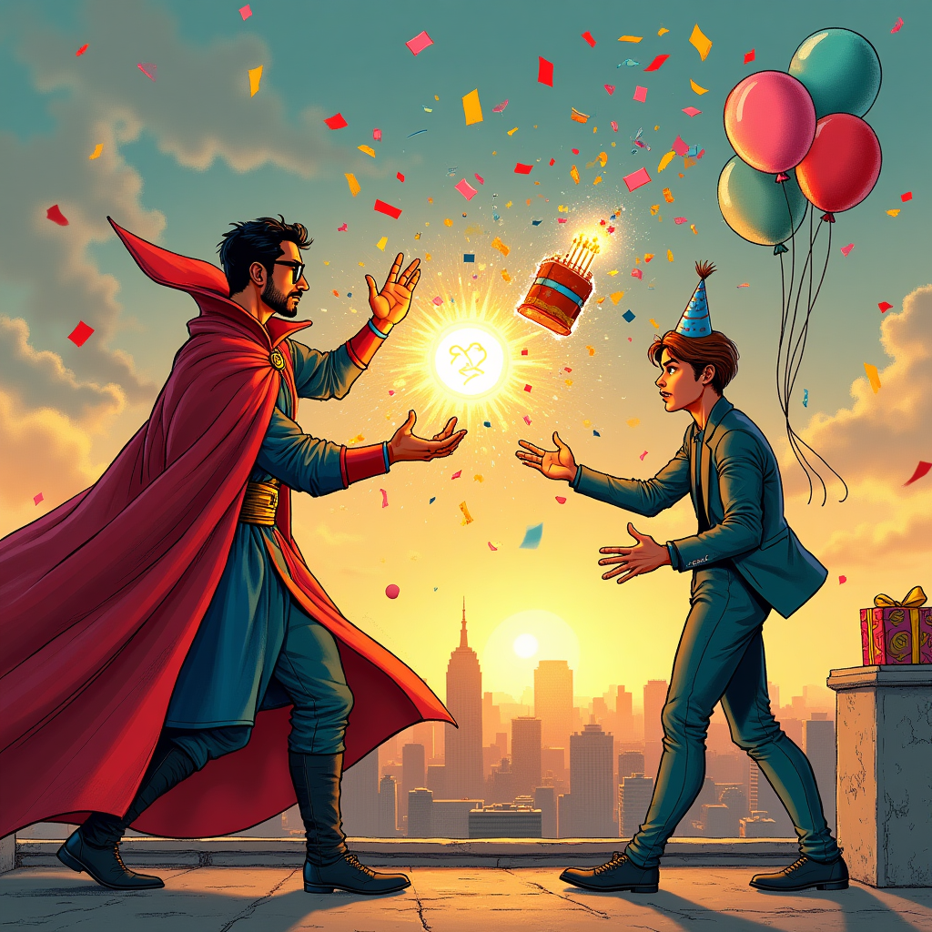 Dr Strange marvel (Pakistani brown skin with black glasses) fighting , Fight scene Marvel , Invisible woman (fantastic four) , Battle fight scene , and Birthday Card