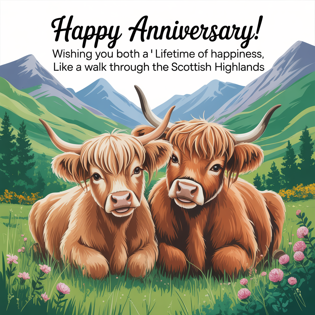Highland cows , Scotland , Nature , Montains , Love , and Anniversary Card
