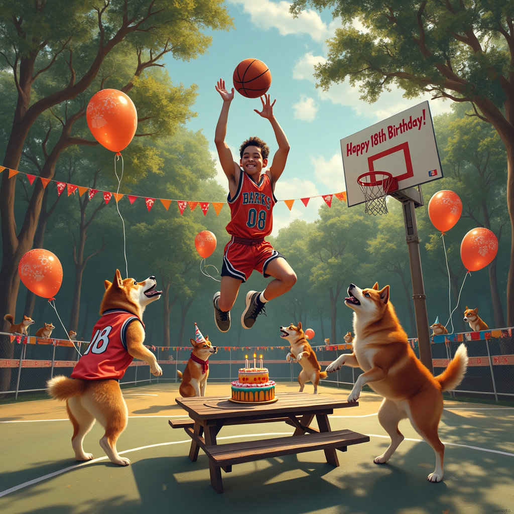 Basketball, Shiba Inu Dogs, and 18th Birthday Birthday Card