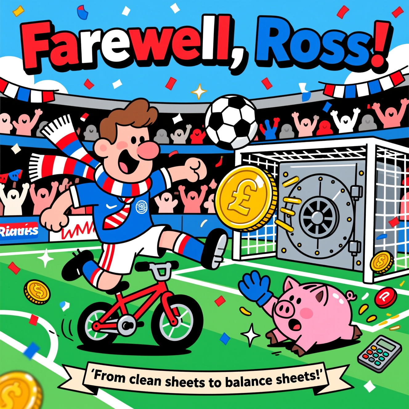 Rangers FC, Football, Red, White, Blue, Finance, and Farewell Card