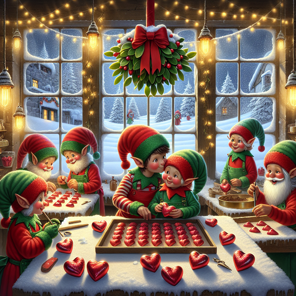 Elves, chocolate, hearts Christmas Card