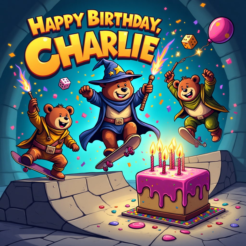 D&d bears wizards sticks skateboards, and Birthday Card