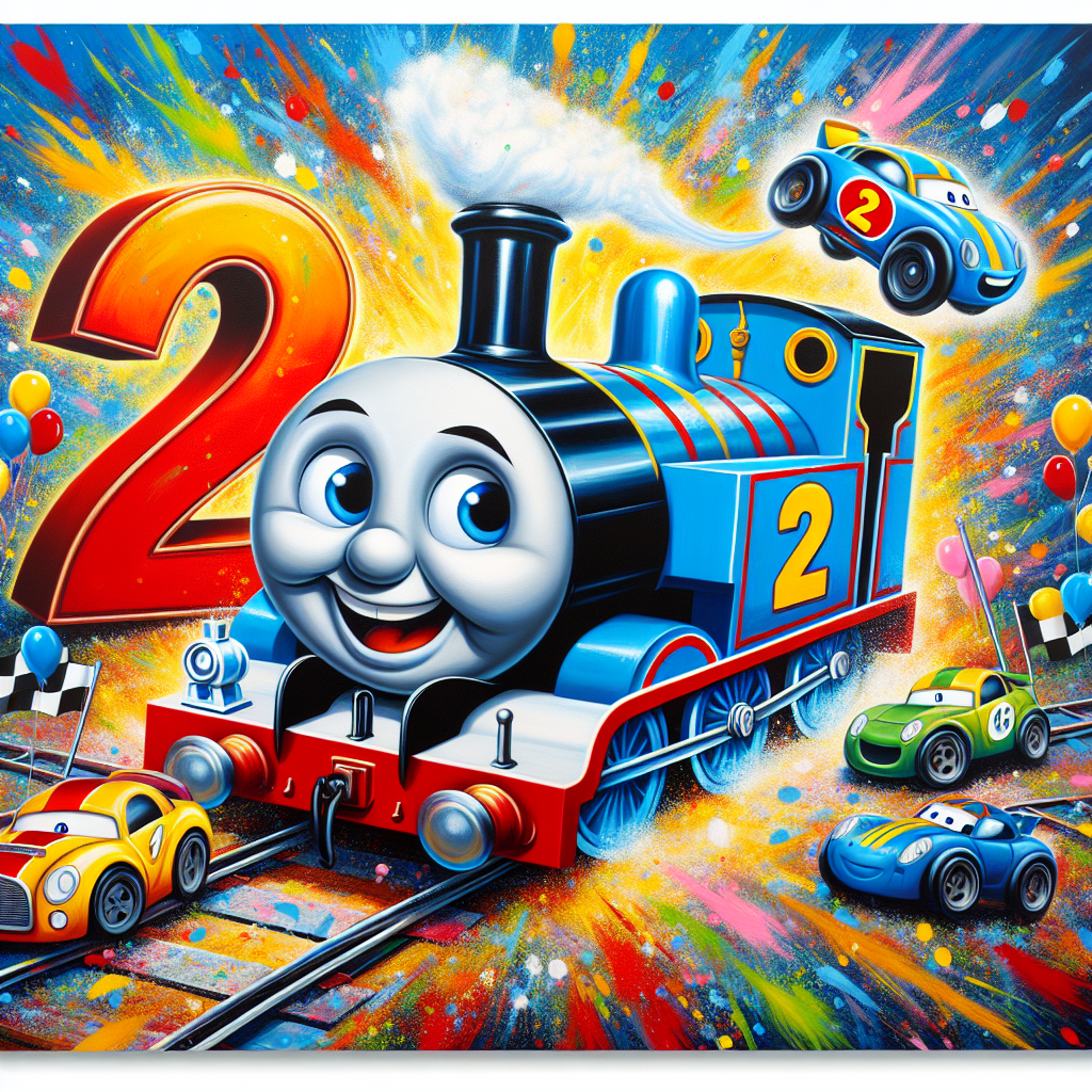 Imagine a vivid cartoon scene celebrating a 2nd birthday party. At the heart of the scene is a charming blue locomotive with a playful smile, reminiscent of popular children's train characters. This jubilant train is surrounded by decorations inspired by fast race cars that add an electrifying energy to the atmosphere. The background is a canvas bursting with a splatter of bright colors, a testament to the whirlwind of joy and mischief that encompasses a child's second year. A large number '2' sits proudly on one of the cars behind the train, marking the age milestone.
Generated with these themes: Thomas the tank engine, 2nd birthday, Cars, and Paint.
Made with ❤️ by AI.