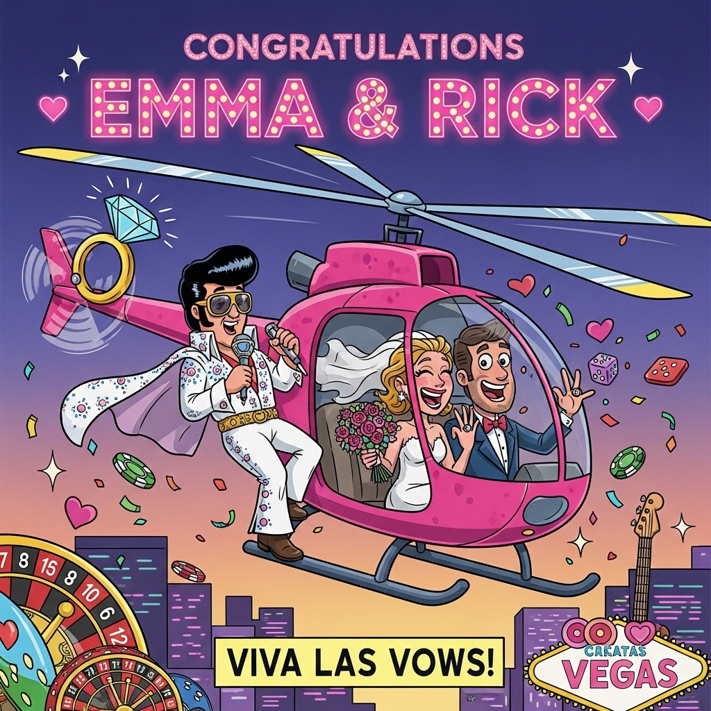 Elvis & Vegas , Helicopter , Wedding , and Wedding Card