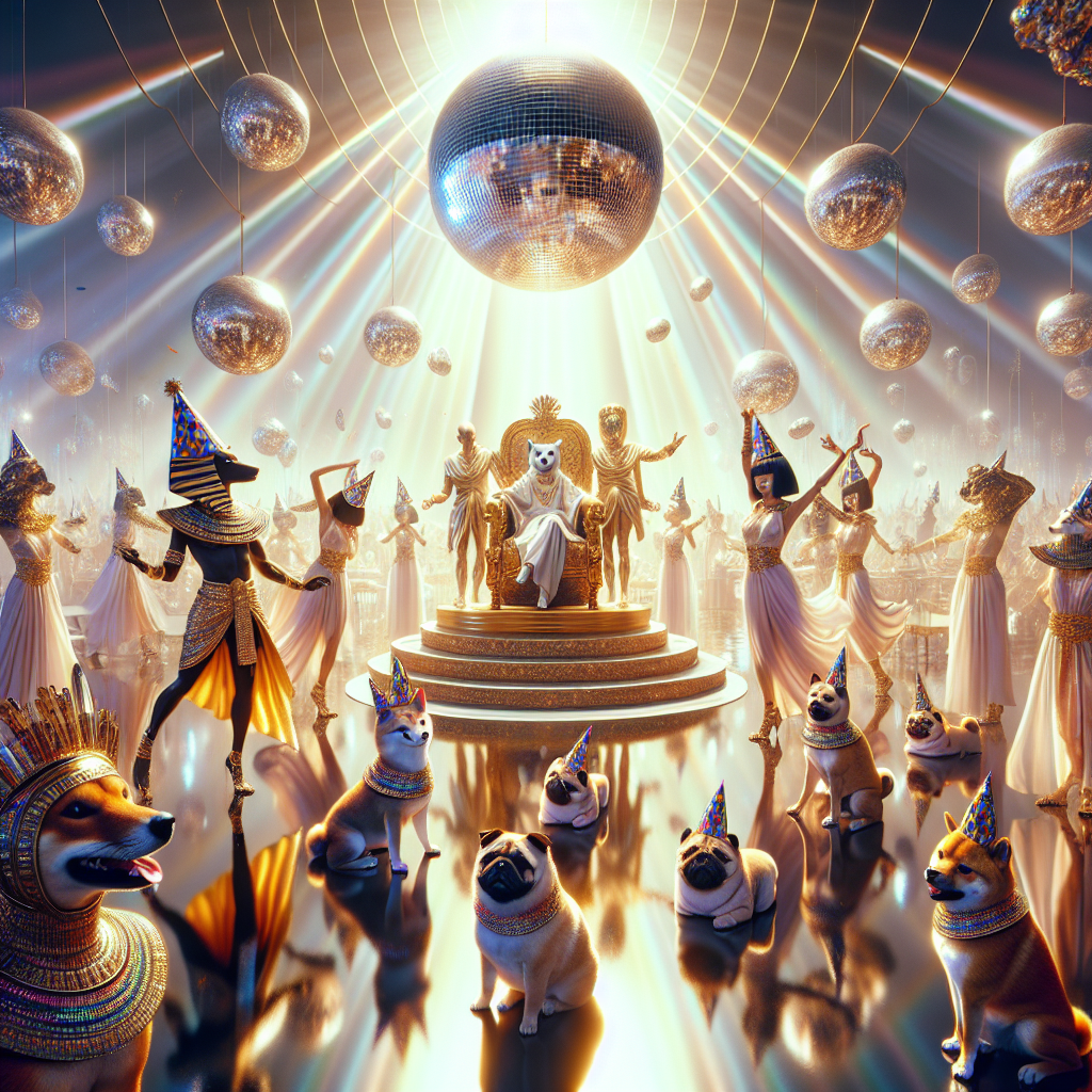 Generate an image of a surreal but realistic birthday party bathed in an ethereal glow. A disco ball hangs above, throwing shimmering reflections around the scene. Figures, dressed in ornate Egyptian clothing, are dancing rhythmically. Shiba Inus and Pugs wearing delicate birthday hats are also present, their paws moving to the rhythm of the music. Watching over the entire party is a majestic black cat sitting on a golden throne, its eyes reflecting the dazzling light show.
Generated with these themes: Disco, Egypt, Shiba Inu, Pugs, and Black cat.
Made with ❤️ by AI.