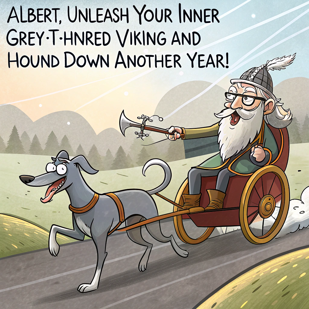 GREY HAIRED VIKING, and GREYHOUNDS Birthday Card