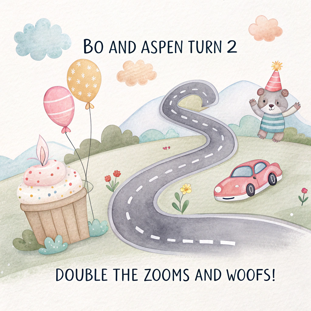 Bluey, Bingo, Lightening McQueen, Mater, and Birthday Card