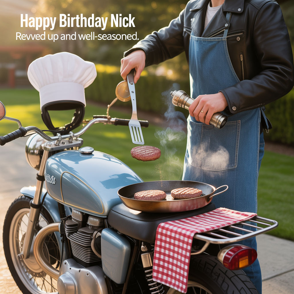 Motorcycle , Cooking, and Birthday Card