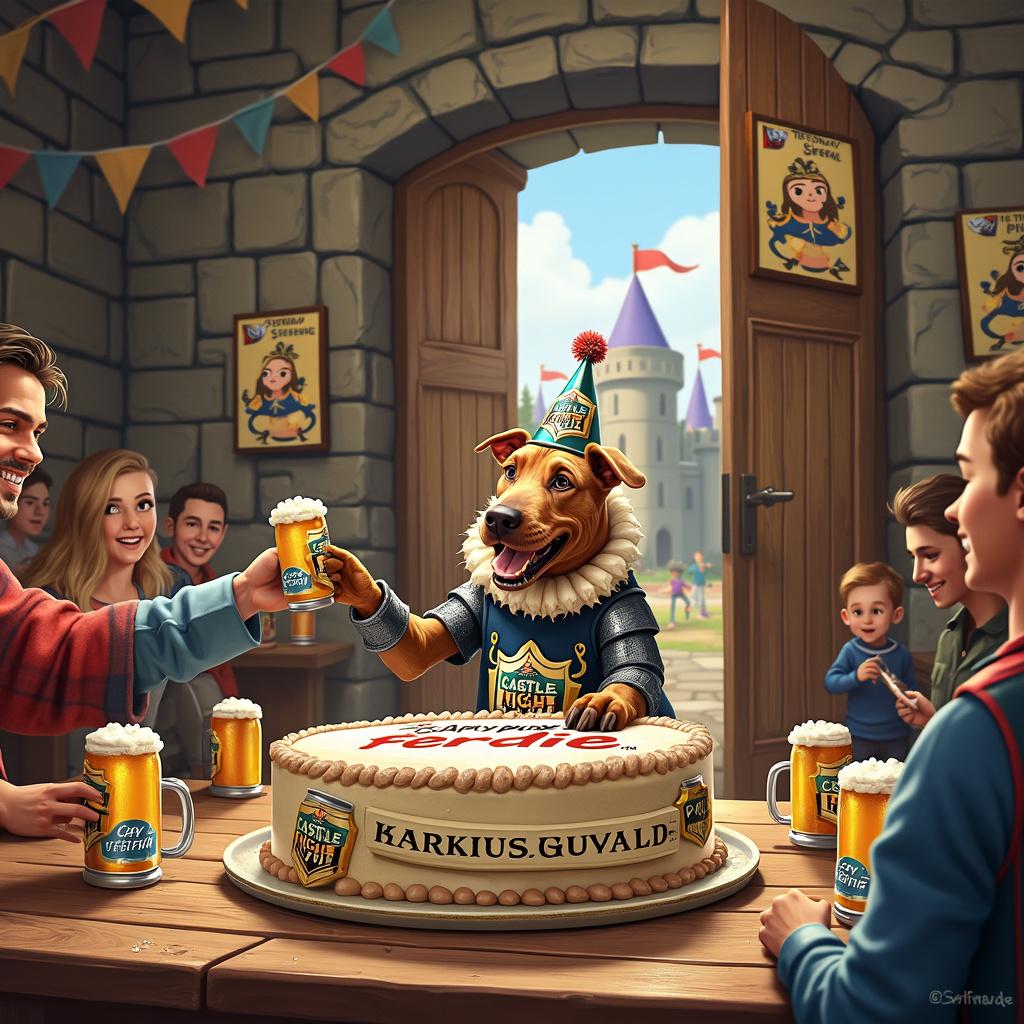 Brown Bull Terrier , and Castle Light Beer Birthday Card