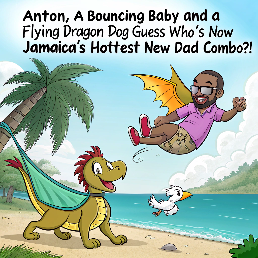 Dragon dog, Flying, and Jamaca New-baby Card