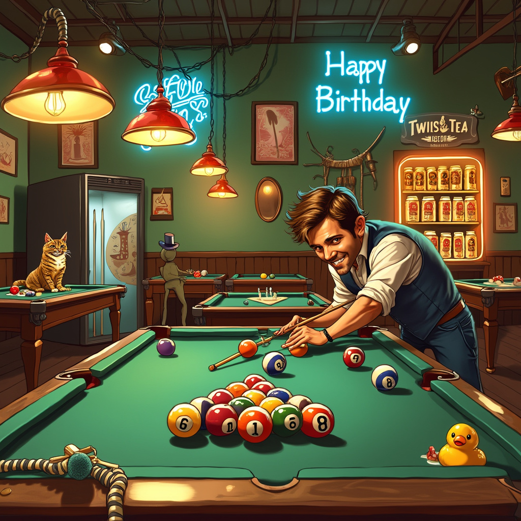 Billiards pool, and Twisted tea beer Birthday Card