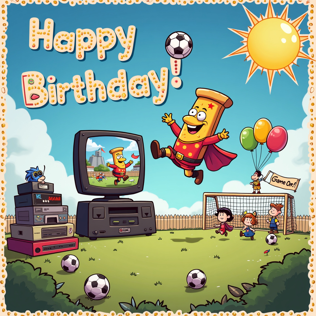 Fighing, Soccer, Video games, Pizza, and Fortnite Birthday Card