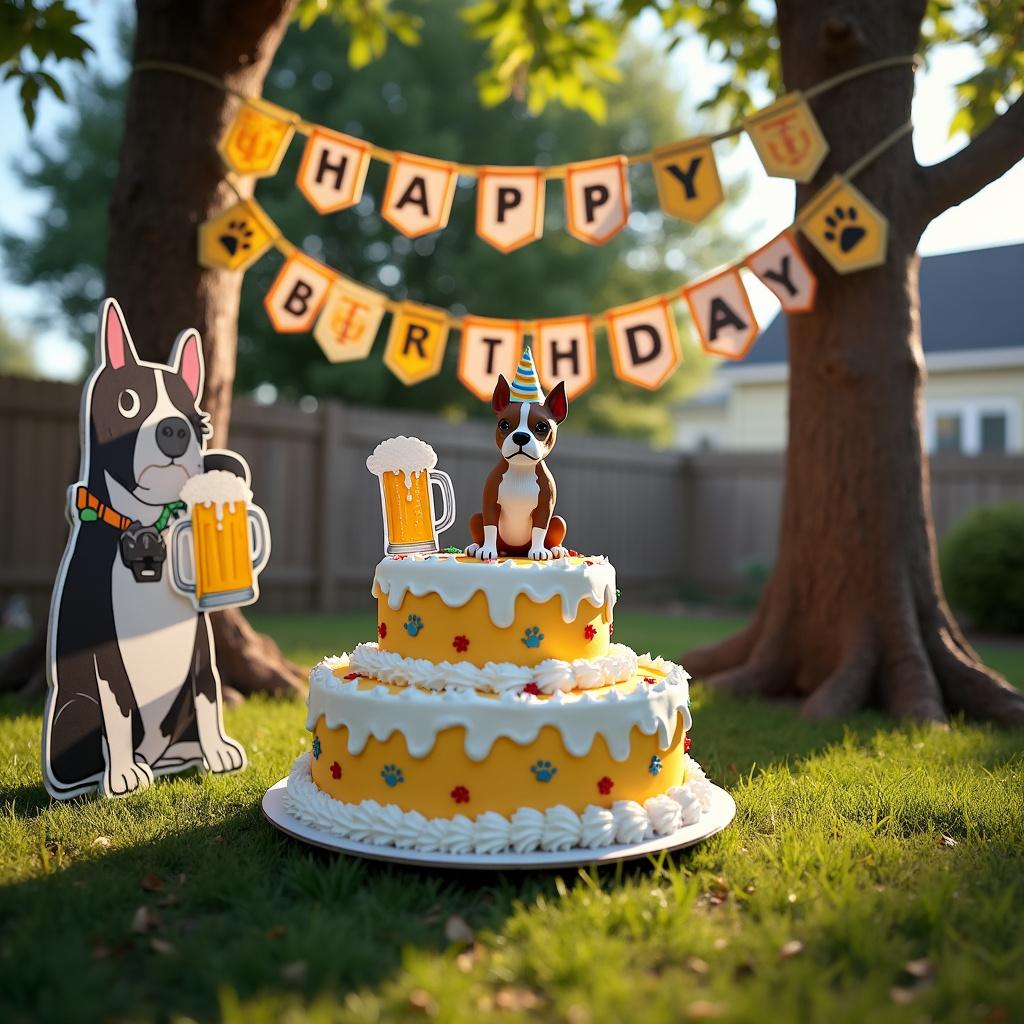 Bull Terrier dog, and Beer Birthday Card