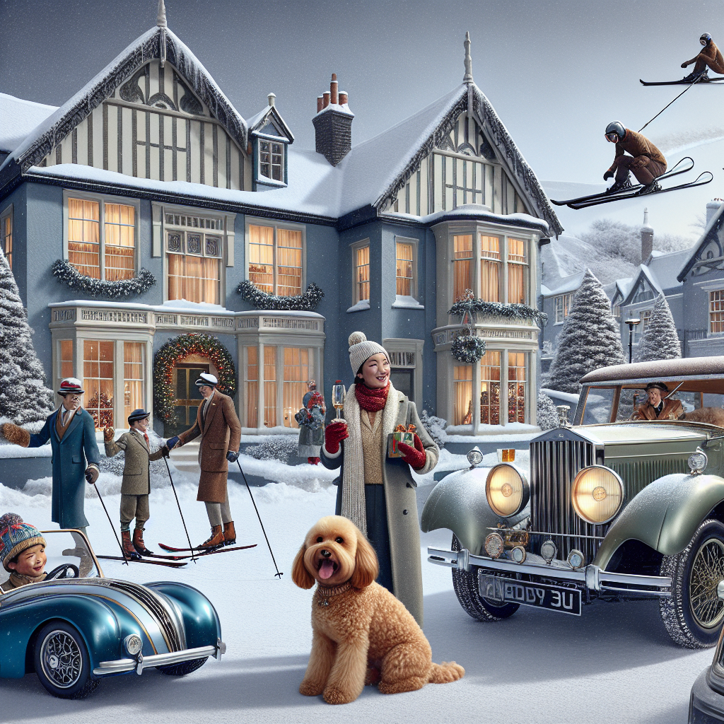 The festive atmosphere of an Edwardian London street is brought to life with a snowy Christmas scene. A family is seen sharing joyous moments beside their adorned home, accompanied by their small ginger cockapoo. Parked outside, a blue Tesla Model Y and a green Porsche Taycan sit ready for a wintry drive. In the background, the gentle arcs of skiers descending a nearby hill add a touch of adventure to the holiday display.
Generated with these themes: Small ginger cockapoo, Blue Tesla model Y, Green Porsche taycan, Edwardian London house, Christmas scene, Family, and Skiing.
Made with ❤️ by AI.