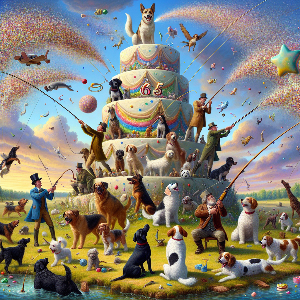 Fishing, Shooting , 65th birthday , and Dogs Birthday Card