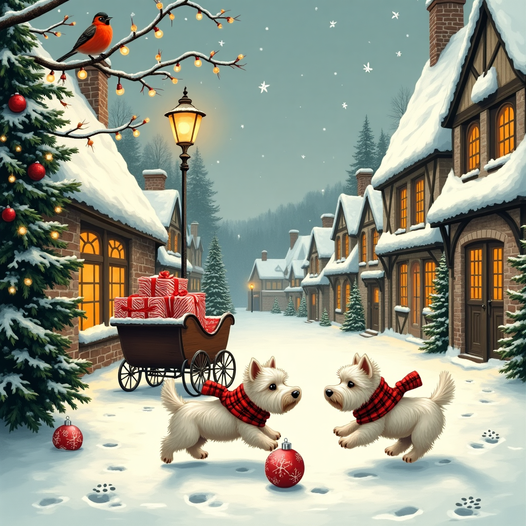 2 West Highland terriers Christmas Card