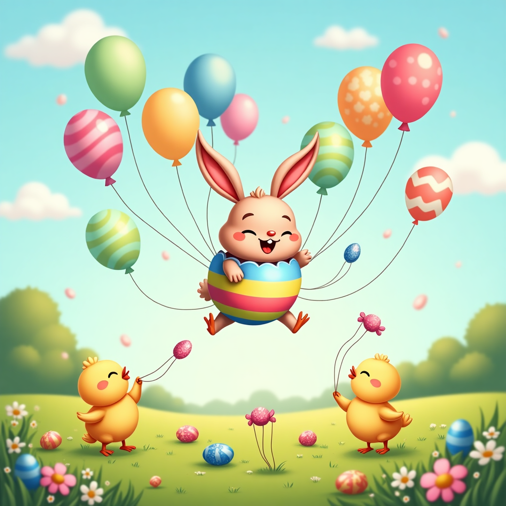 At the top of the cartoon image: "Hoppy Easter, Samantha—Hope it's egg-stra sweet with balloons & Jolly Rancher treats!"

**Prompt for the image:**

A cheerful, pastel-colored cartoon Easter scene in a lush, grassy meadow dotted with spring flowers. In the center, a chubby, giggling bunny with oversized ears and sparkly eyes is bouncing happily on a rainbow-striped balloon shaped like an Easter egg. Around the bunny float clusters of vibrant balloons—some shaped like bunnies, chicks, and candy—and a few are wrapped in shiny Jolly Rancher-style wrappers, adding a sugary sparkle to the sky. A few Jolly Ranchers have parachutes, as if they’re gently floating down from above. Nearby, a couple of baby chicks are flying little balloon kites while munching on jelly beans, with chocolate eggs scattered around them like Easter treasure. The scene glows with joy, color, and sweetness in a cute cartoon style perfect for a fun, jolly holiday card.
Generated with these themes: Jolly ranchers, Balloons, and .
Made with ❤️ by AI.