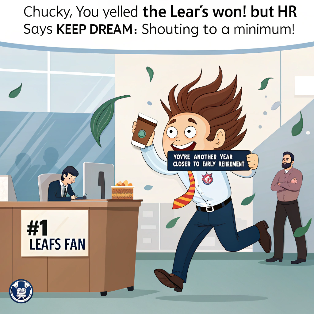 Toronto Maple Leafs won the Stanley Cup but it was a dream, Office setting, and Happy Borthday Birthday Card