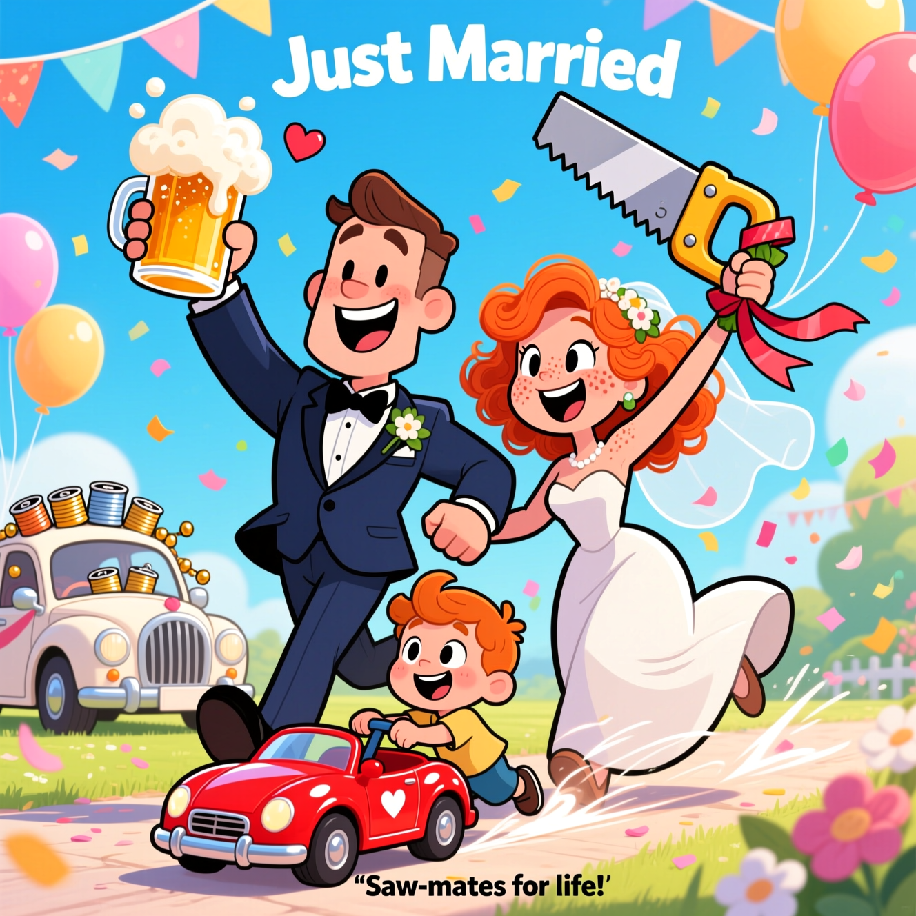 Drinking, diy, their child Zach, and Wedding Card