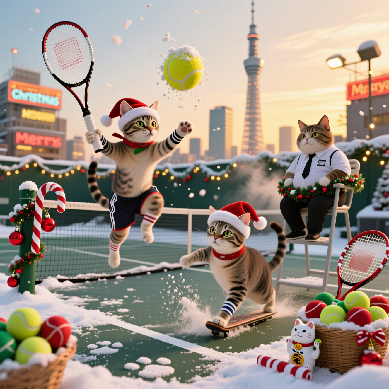 Tennis, cats, japan, and Christmas Card